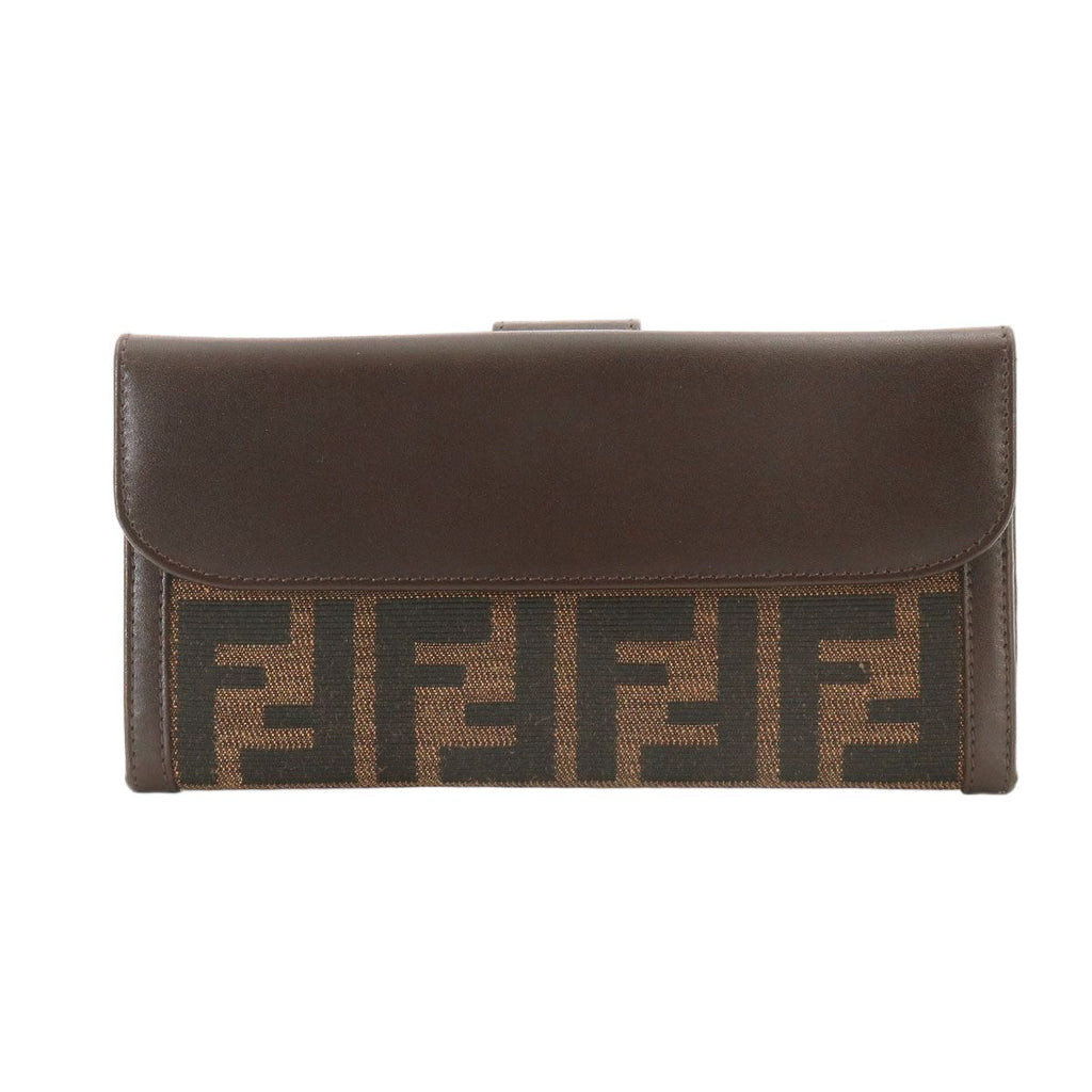 Fendi Zucca Pattern Bifold Wallet Canvas Leather Brown