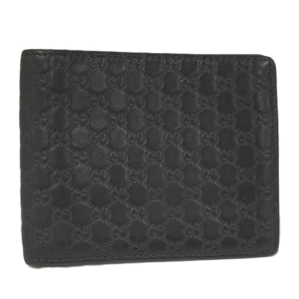 Gucci Bifold Wallet Billfold Micro Guccissima Leather Black