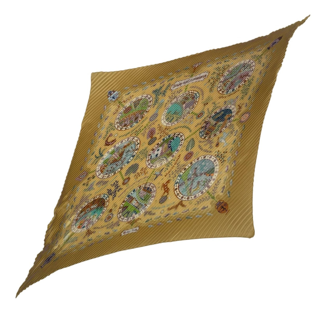 Hermes Scarf Pleated Silk les Quatre Saisons Four Seasons Yellow — view 2