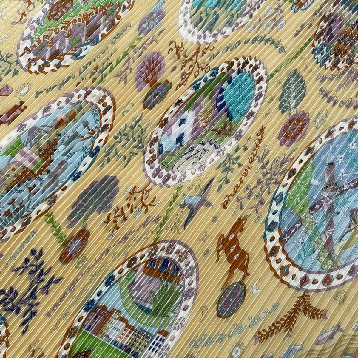 Hermes Scarf Pleated Silk les Quatre Saisons Four Seasons Yellow — view 6