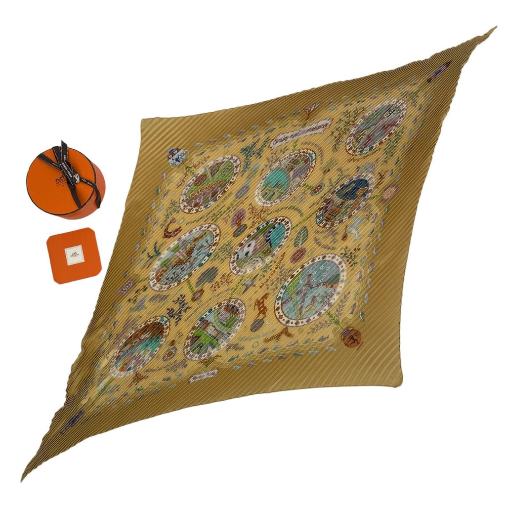 Hermes Scarf Pleated Silk les Quatre Saisons Four Seasons Yellow