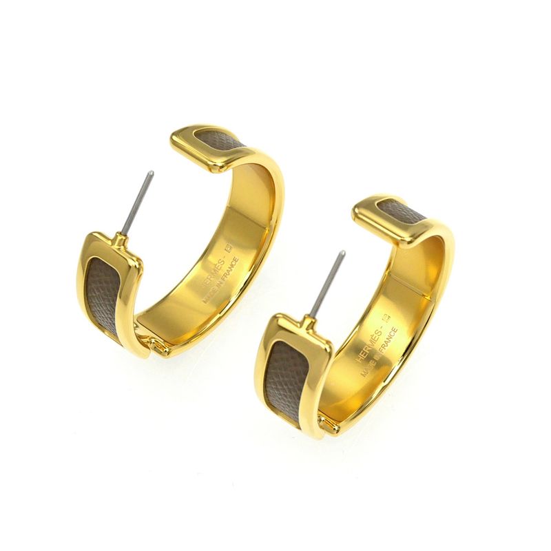 Hermes Earrings Olympe Etoupe Gold Hardware Brown Pair Of Accessories — view 8