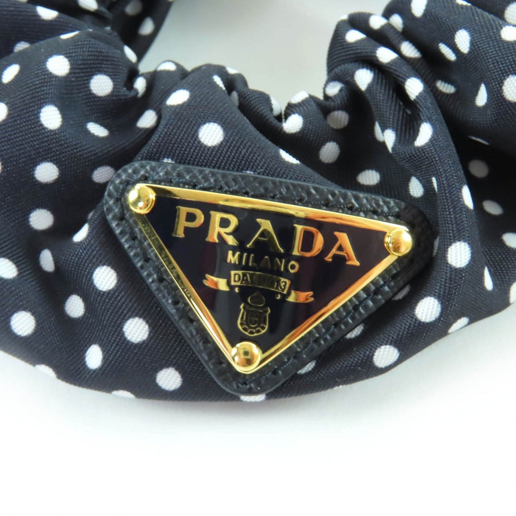 Prada Triangle Logo Plate Tessuto Dot Pattern Scrunchie Hair — view 7