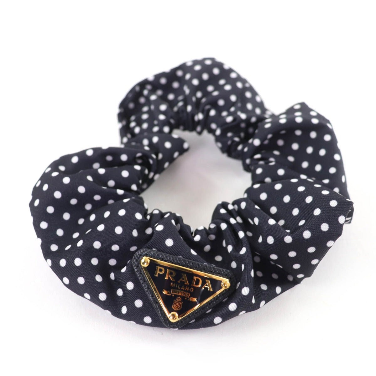 Prada Triangle Logo Plate Tessuto Dot Pattern Scrunchie Hair