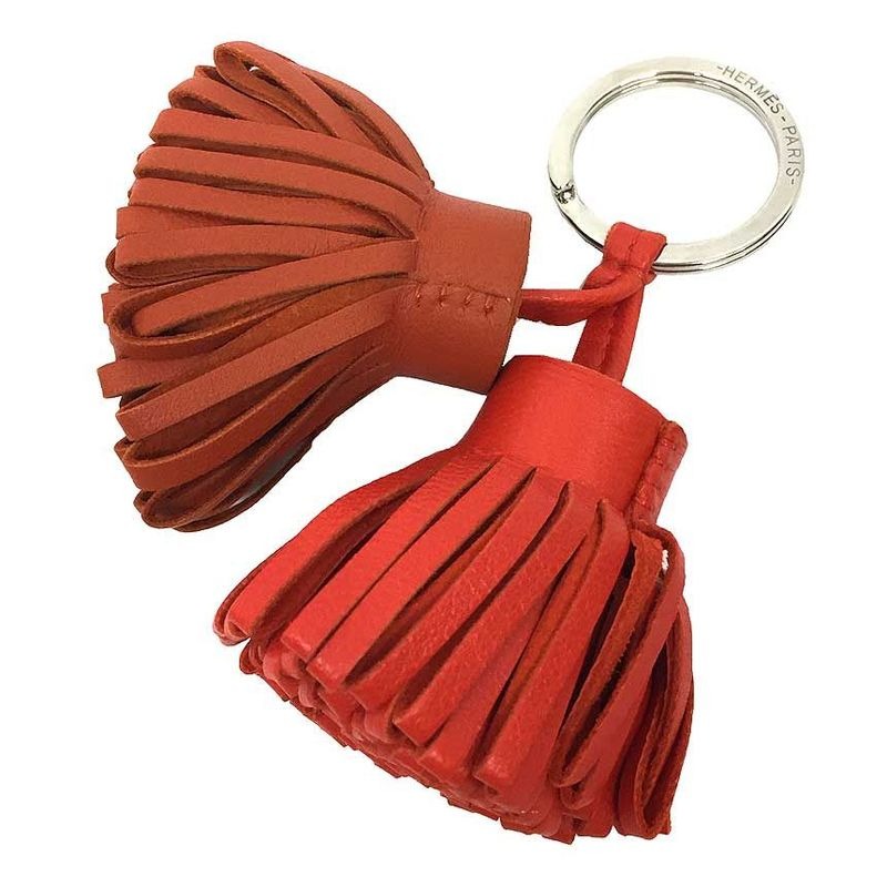 Hermes Carmen Unodos Key Holder Ring Charm 2 Fringes Leather