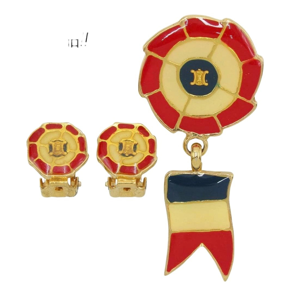 Celine Macadam Tricolor Earrings Brooch Set