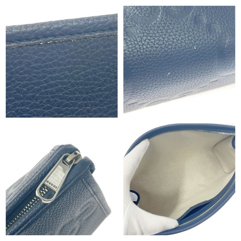 Gucci 739490-2067 Leather Jumbo GG Silver Hardware Second Bag Blue — view 8