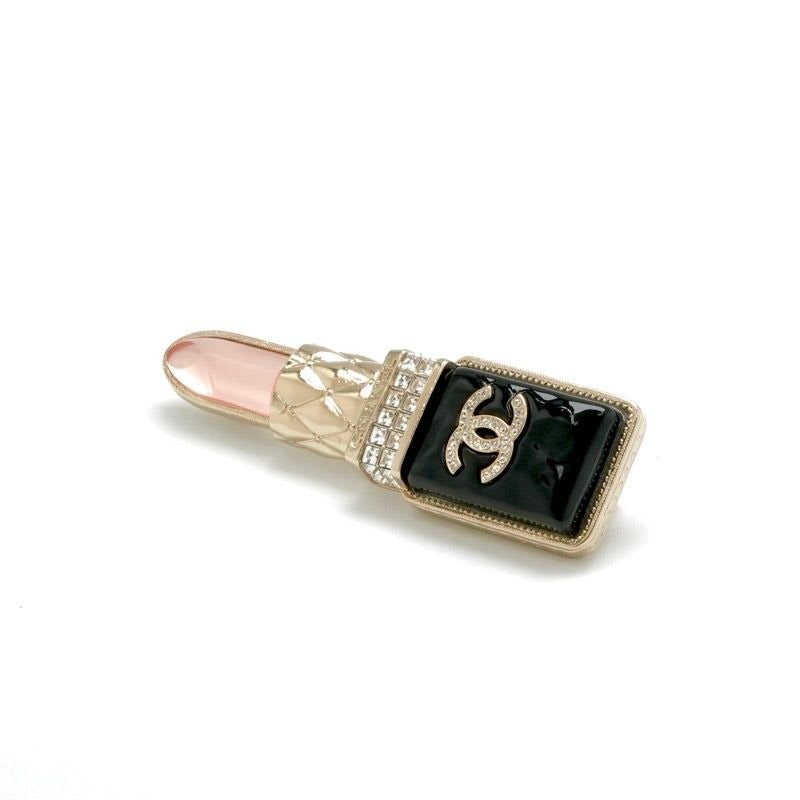 Chanel Brooch Corsage Gold Black Pink Coco Mark Rhinestone Lip Motif — view 2