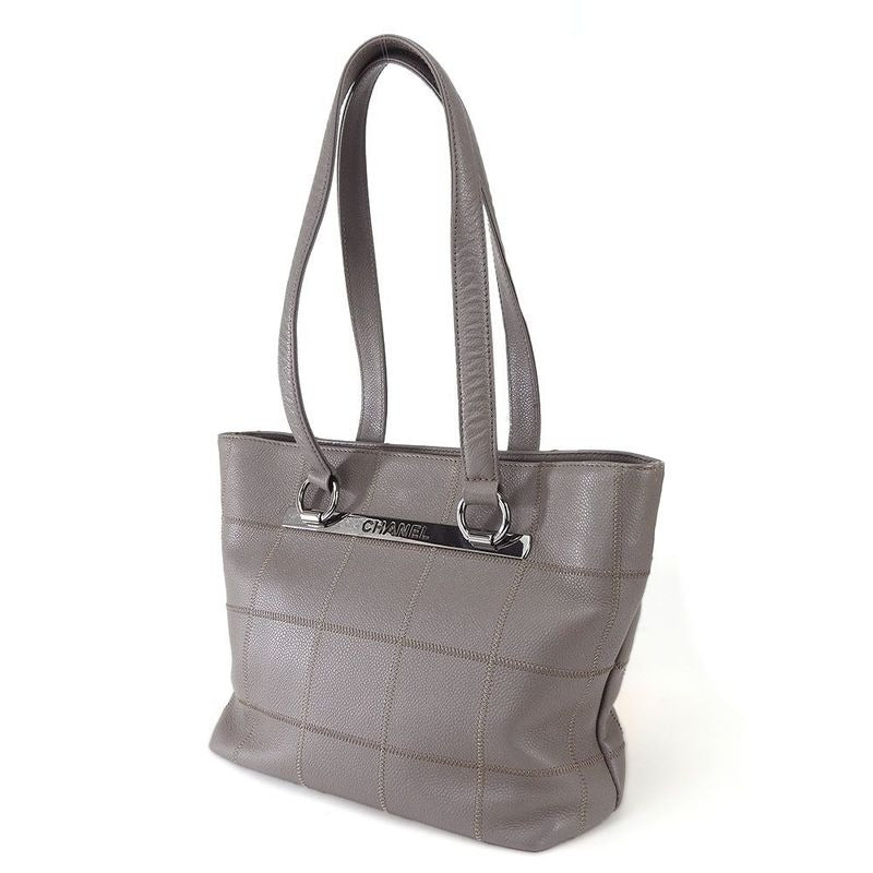 Chanel Tote Bag Chocobar 9 th Soft Caviar Leather Greyish Silver Hardware
