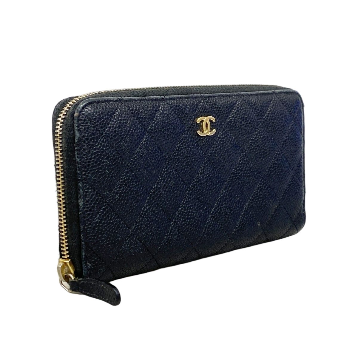 Chanel Wallet Quilted Caviar Leather Black Champagne Gold — view 2