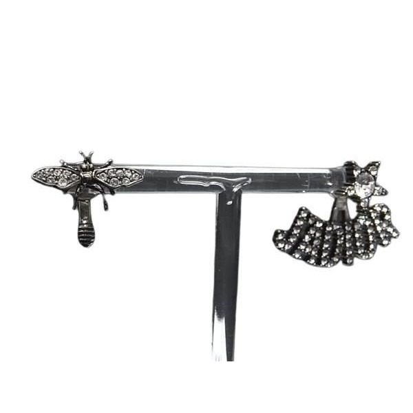 Dior Earrings Black Metal Rhinestone Bee Star