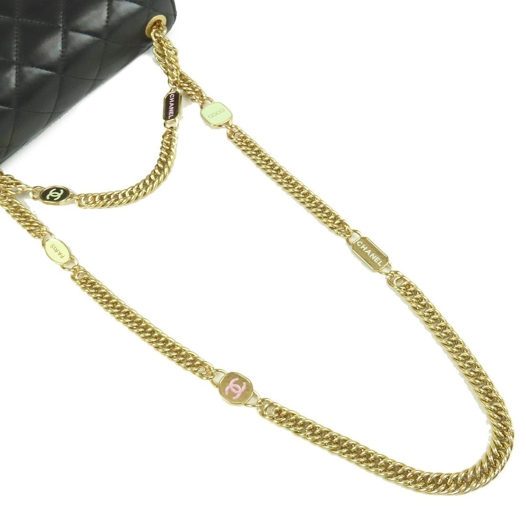 Chanel Full Flap Black Gold Lambskin Quilted Stitch 2-Way Logo Chain Shoulder — view 4