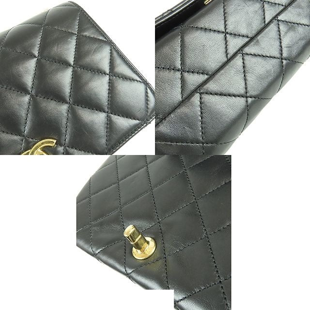 Chanel Full Flap Black Gold Lambskin Quilted Stitch 2-Way Logo Chain Shoulder — view 7