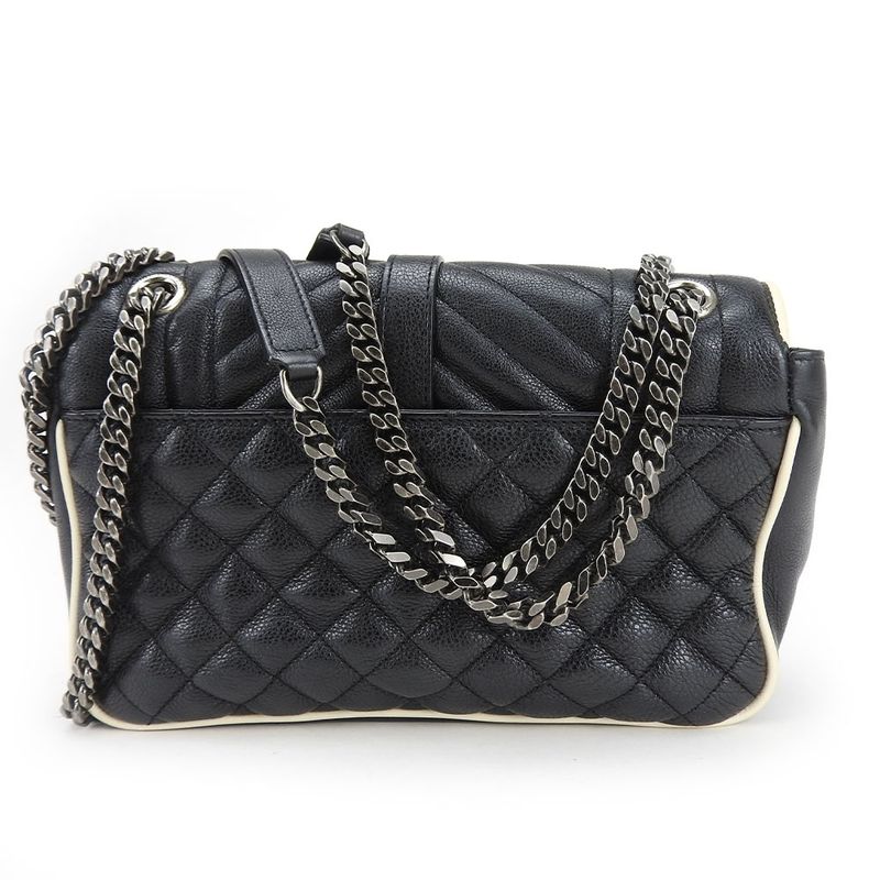 Saint Laurent Shoulder Bag Satchel Envelope Leather Black Ivory Silver Hardware — view 3