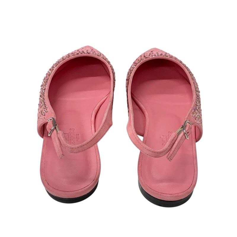 Hermes Flat Shoes Suede Pink Ring Back Rhinestone — view 5