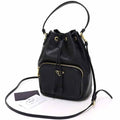 Prada Duet Bucket Bag 2-Way Shoulder Drawstring Soft Calf Saffiano Leather Nero