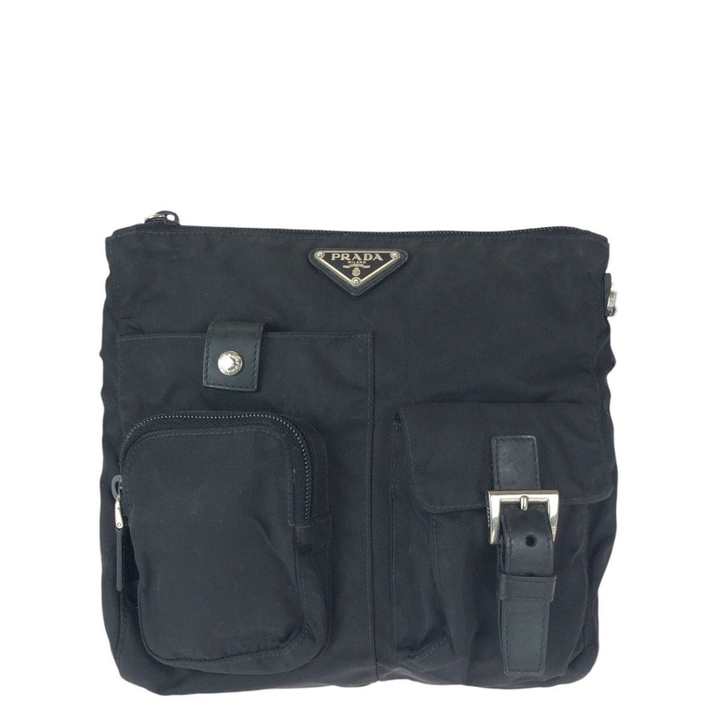 Prada Tessuto Black Silver Nylon Leather Belt Bag