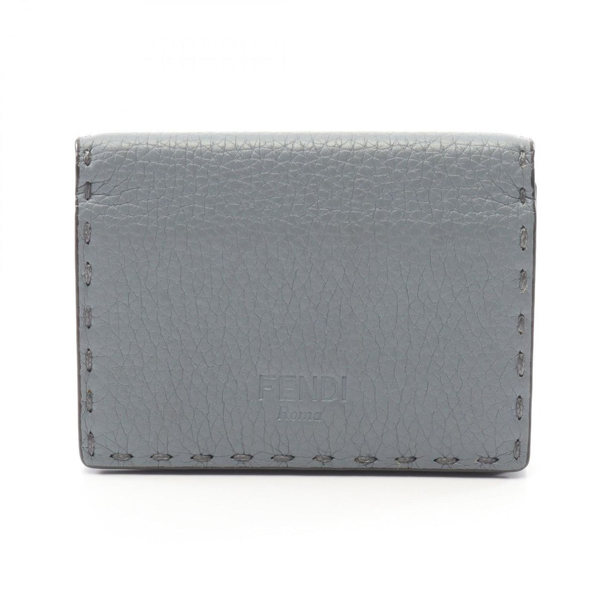 Fendi Card Case Selleria Blue Gray Leather Business Holder