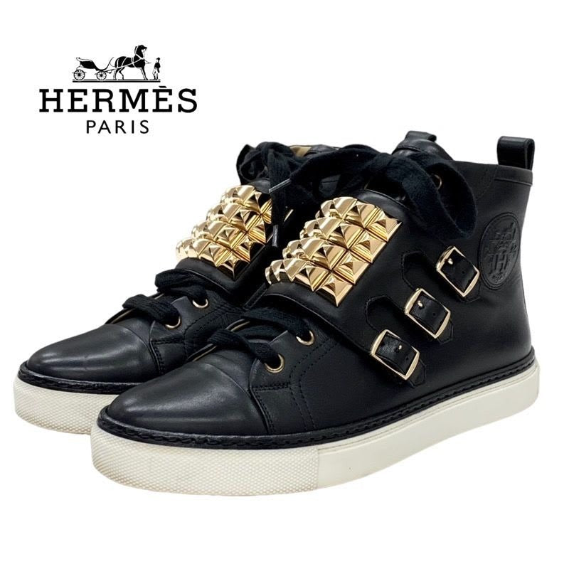 Hermes Lennox Sneakers High Cut Exlibris Studs Collier de Chien Leather