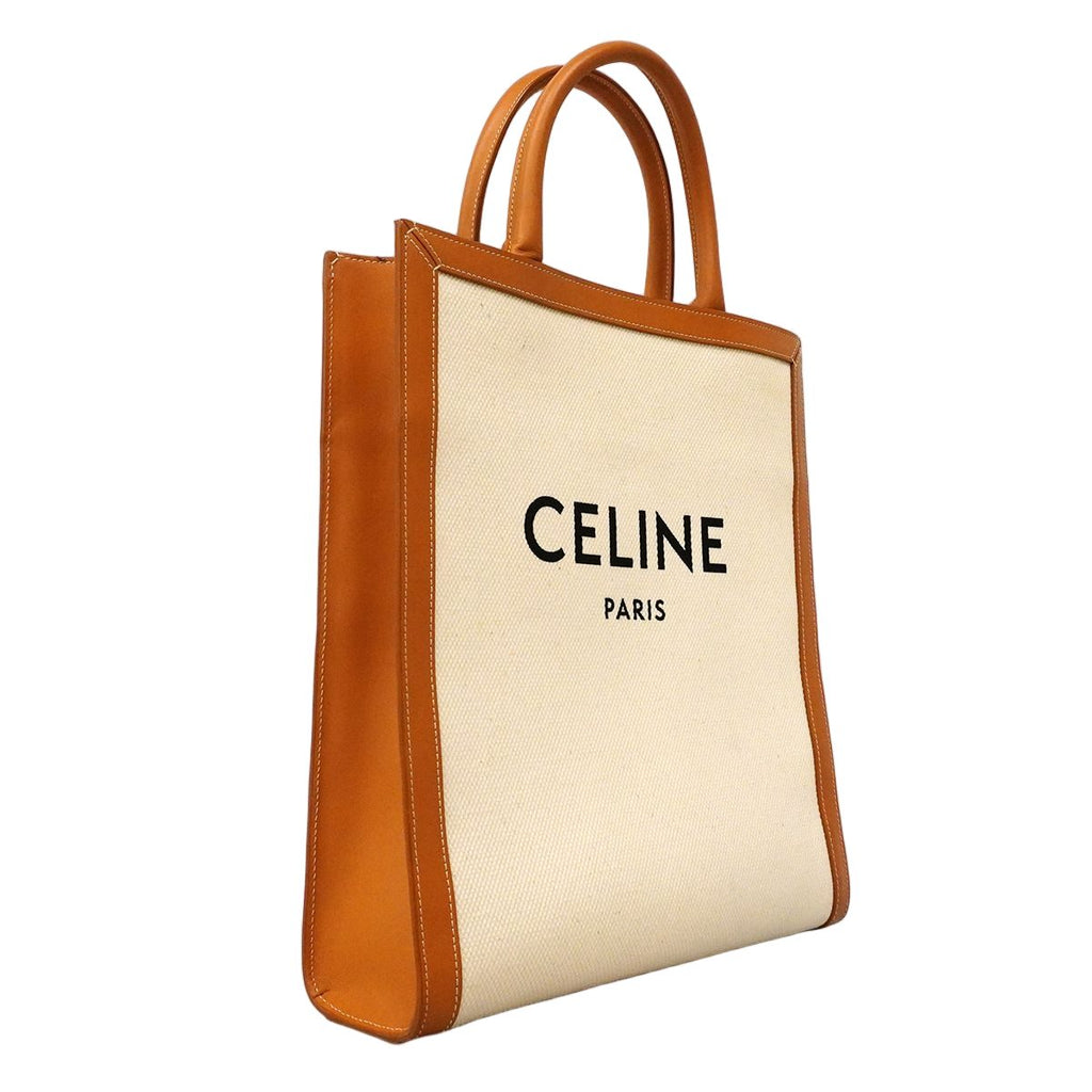 Celine Tote Vertical Cover Canvas Leather White Brown Gold 2-Way — view 2