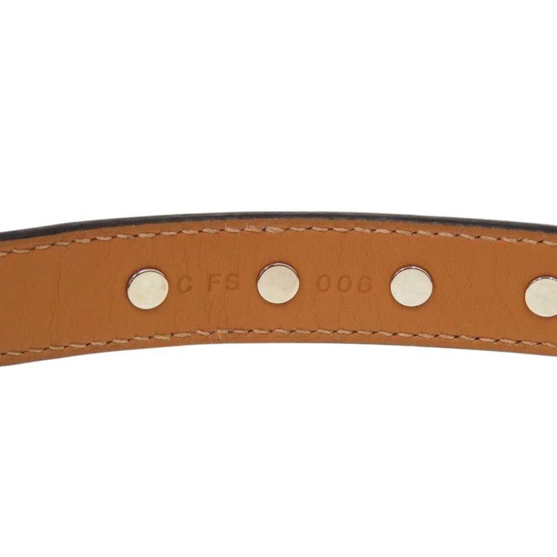 Hermes Carnaby Canvas Leather Brown Silver Hardware Engraved C Necklace — view 7