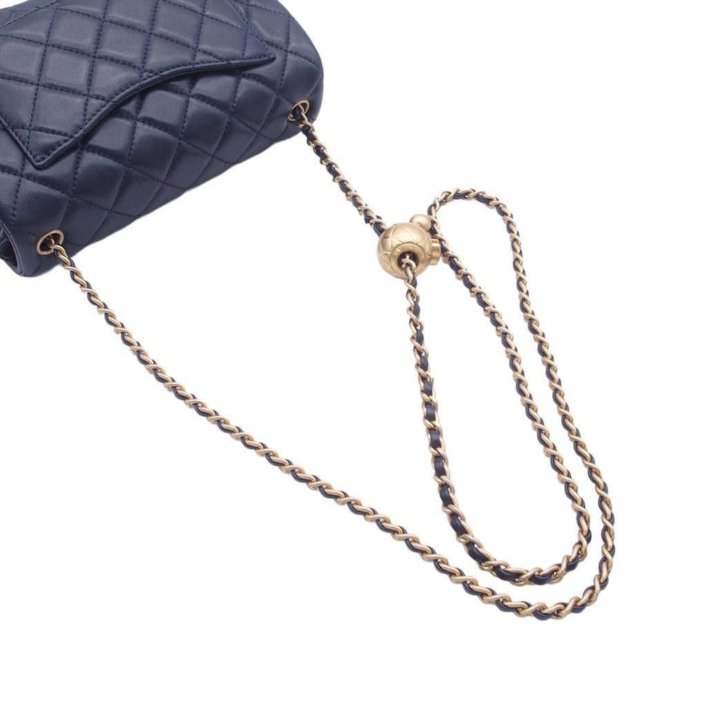 Chanel Chain Shoulder Bag Mini Quilted 20 Coco Ball Navy Gold Lambskin — view 4