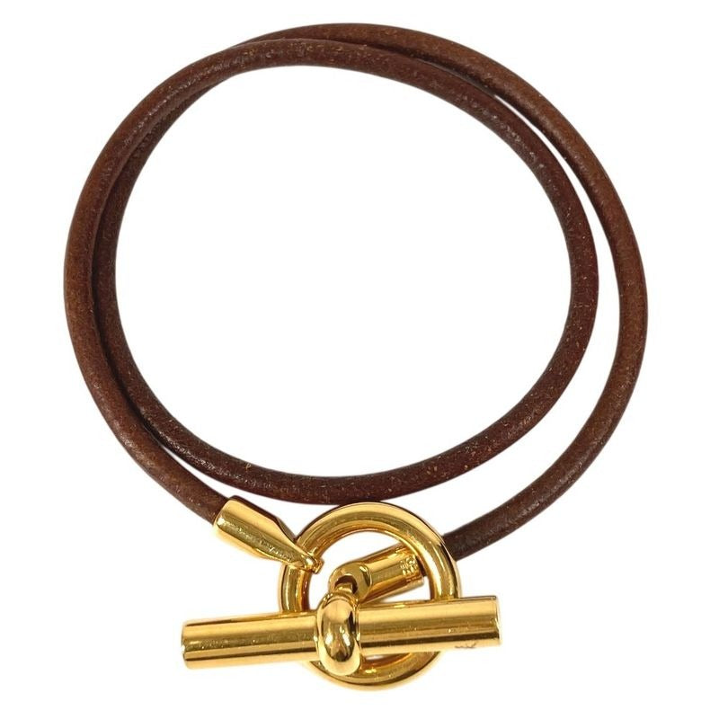 Hermes Bracelet Grennan Logo Double Leather Brown