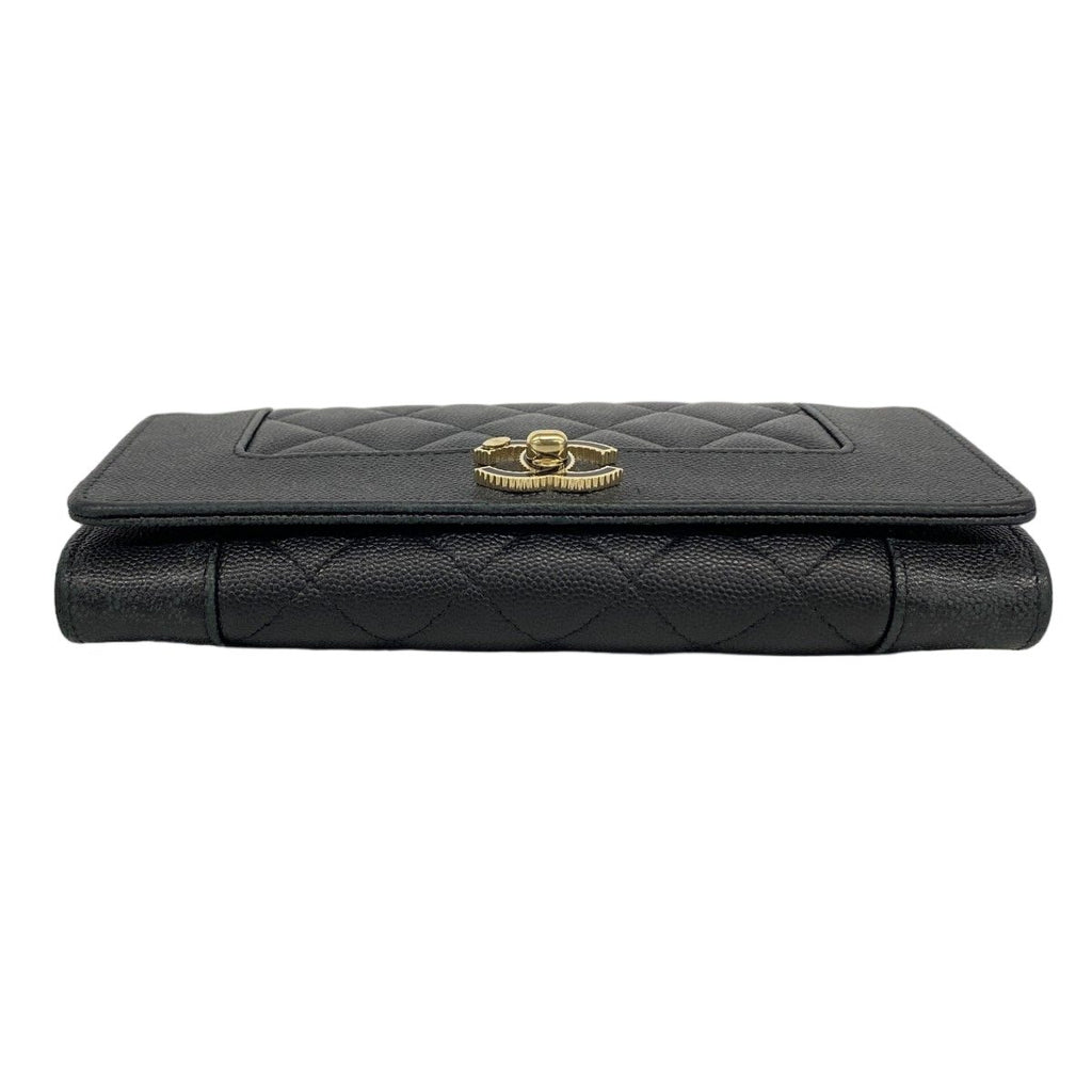 Chanel Wallet Mademoiselle Caviar Leather Black Champagne Gold — view 2