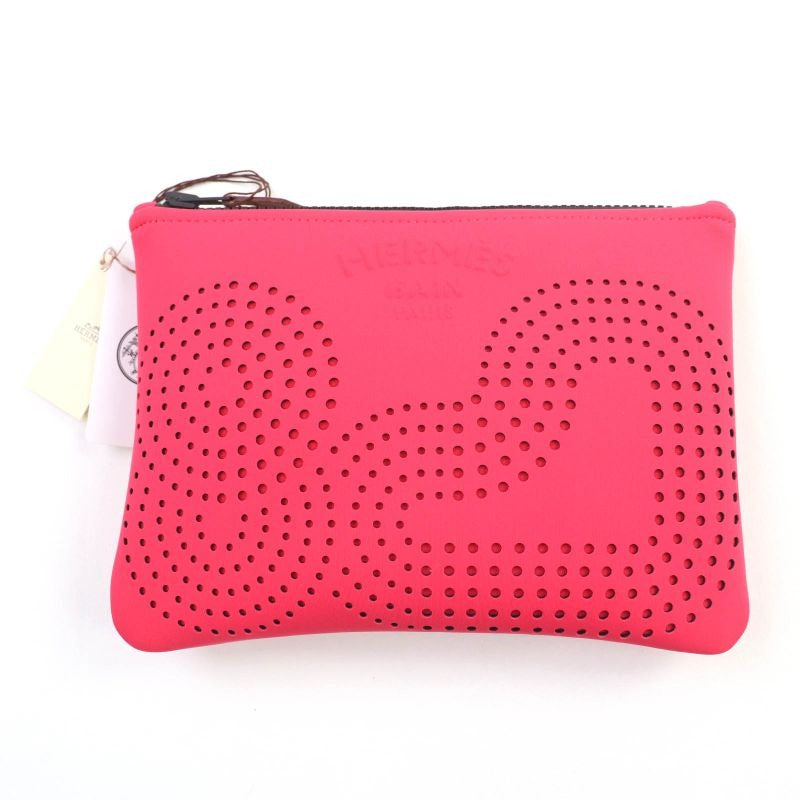 Hermes Neobain Zen Au Soleil PM Rose Anglia Logo Perforated Design Pouch
