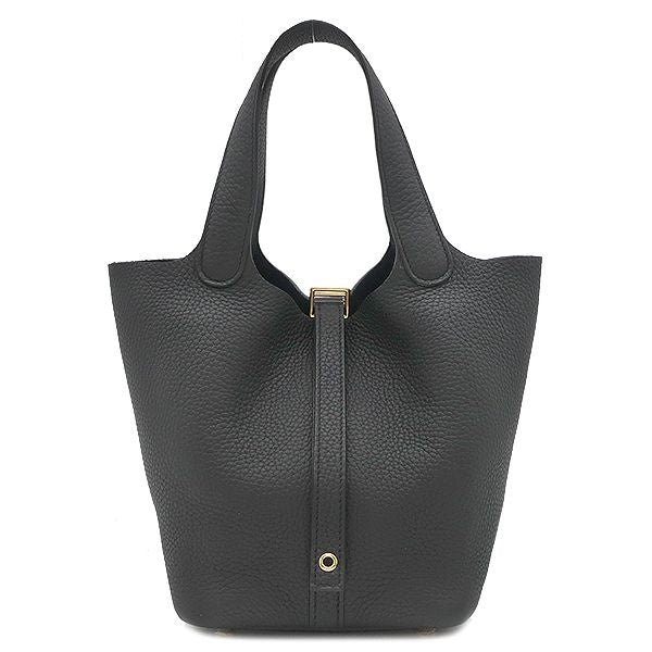 Hermes Handbag Picotin Lock 18 PM Taurillon Clemence Black Gold