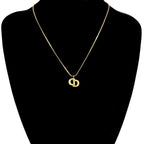 Dior CD Logo Motif Rhinestone Necklace Pendant Gold — view 2