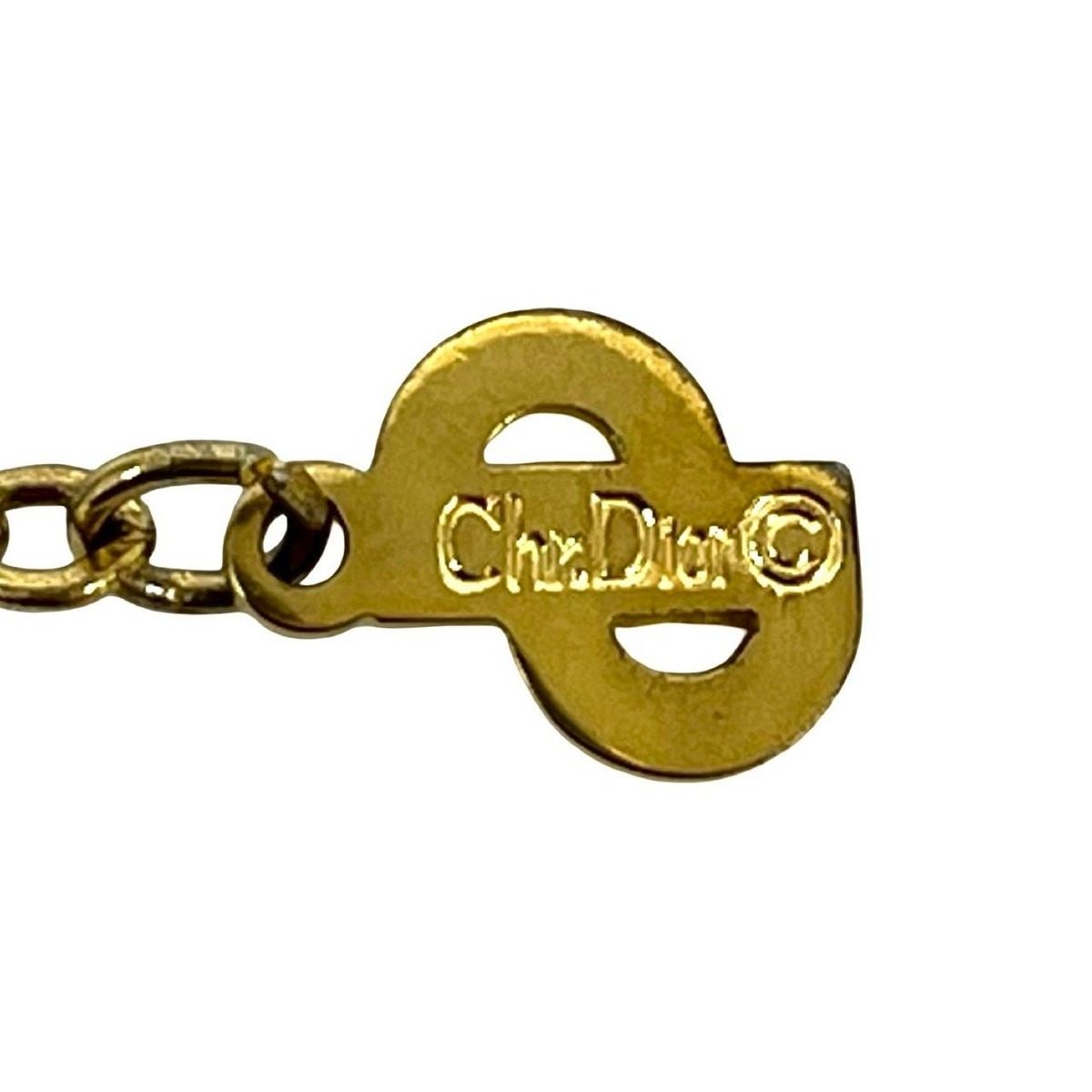 Dior CD Logo Motif Rhinestone Necklace Pendant Gold — view 3