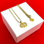 Dior CD Logo Motif Rhinestone Necklace Pendant Gold