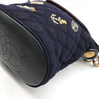 Chanel CC Logo Cotton Jersey Quilted Paris Hamburg 2-Way Chain Shoulder Bag Navy — view 4