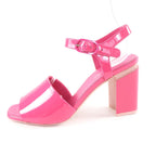 Chanel CC Logo Ankle Strap Chunky Heel Patent Leather Sandals Pink — view 4