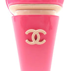 Chanel CC Logo Ankle Strap Chunky Heel Patent Leather Sandals Pink — view 8