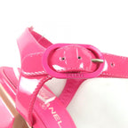 Chanel CC Logo Ankle Strap Chunky Heel Patent Leather Sandals Pink — view 9