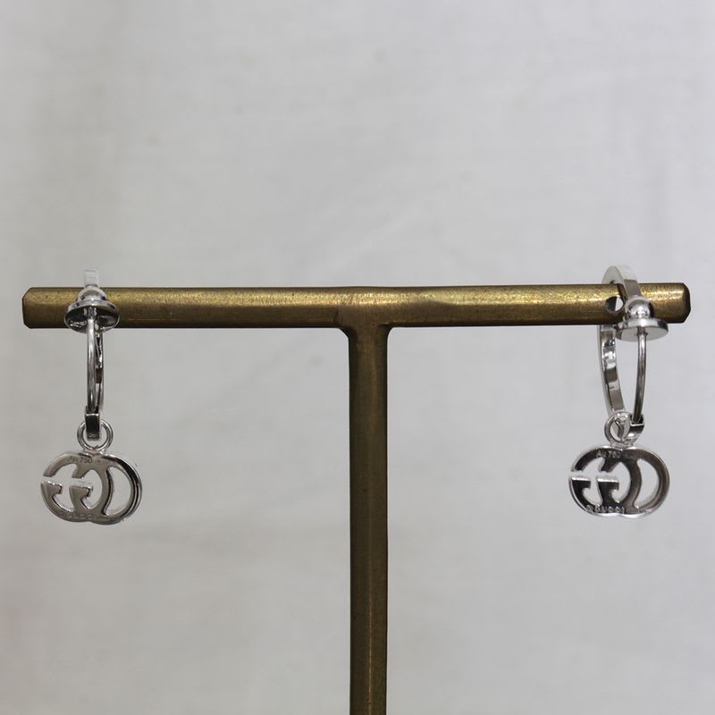 Gucci GG Running Diamond Earrings Hoop AU 750 Box E1497 — view 5