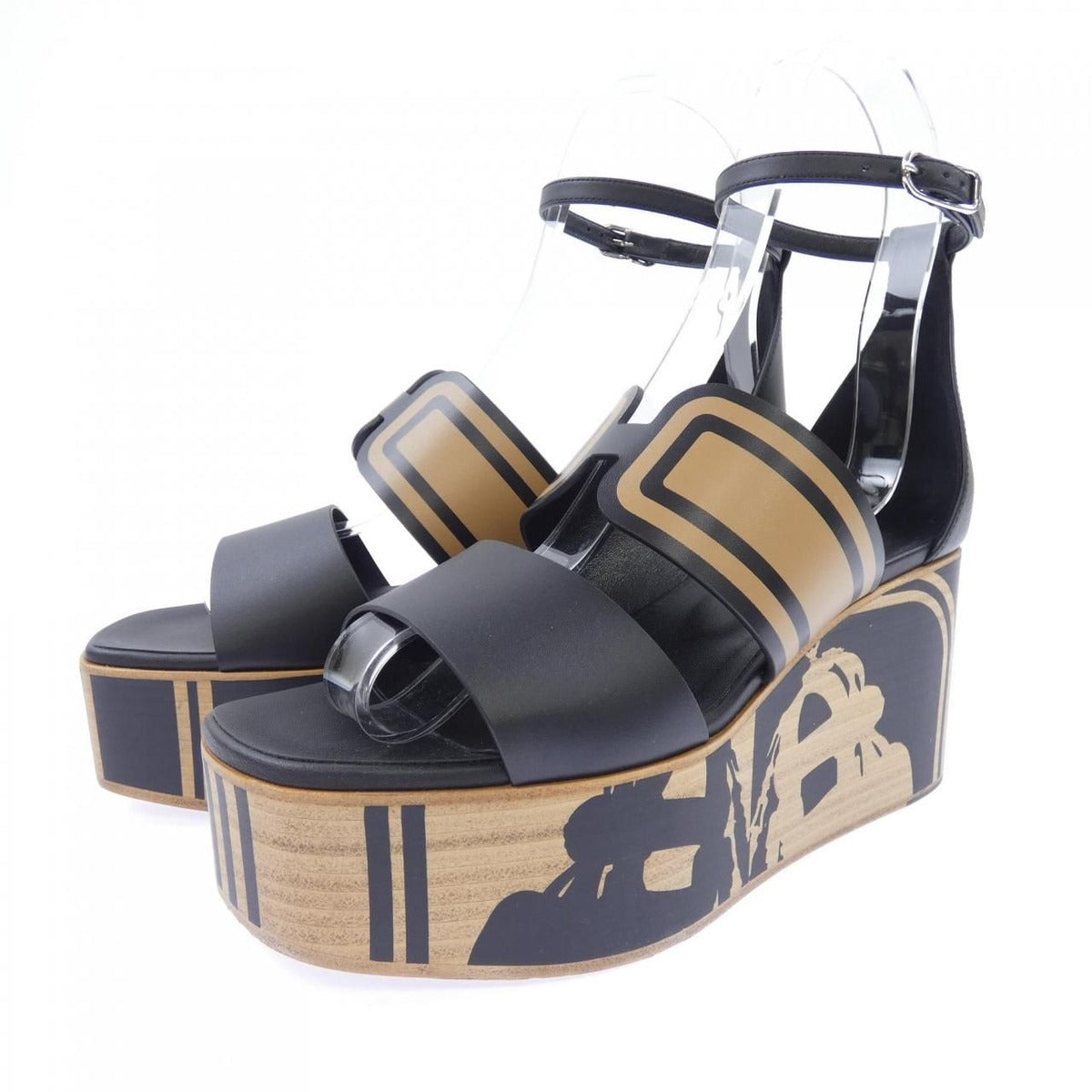 Hermes Charis Bride de Gala Cadri Tattoo Sandals Black Beige — view 3