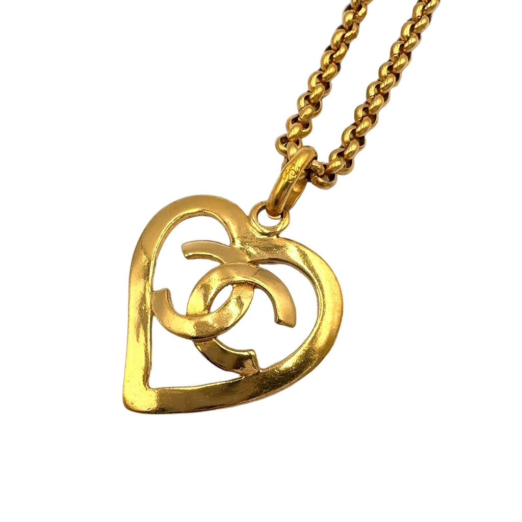 Chanel CC Logo Heart Gold Plated Necklace