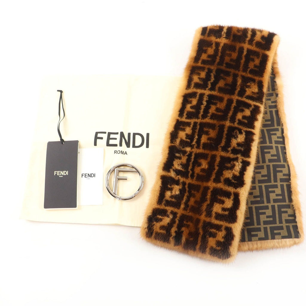 Fendi FF Logo Zucca Pattern Charm Mink Tippet Shawl Brown — view 2