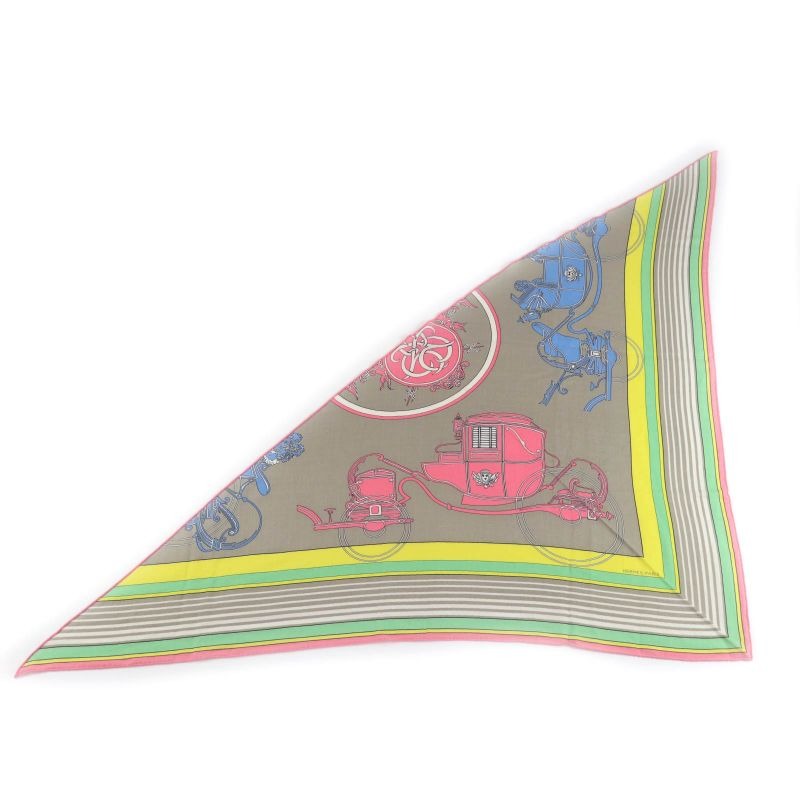 Hermes Triangle Exlibris Cashmere Silk Beige Sandle Pink Jeanne Vif Shawl