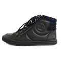Chanel High Cut Sneakers Chain Double Zip 37 Coco Mark Black Leather