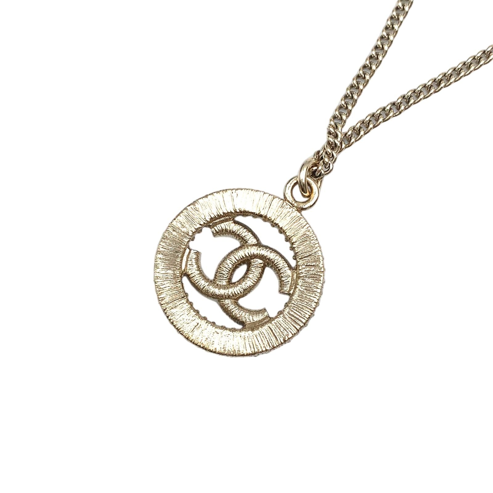 Chanel CC Logo Rhinestone Metal Color Stone Clear Gold Necklace — view 2