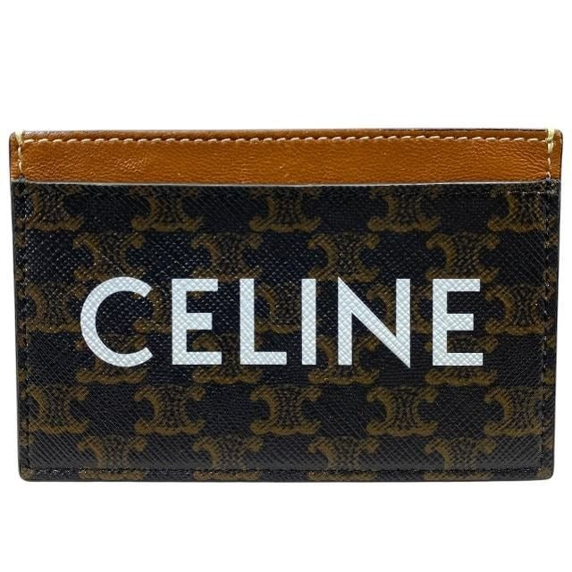 Celine Card Case Pass Compact Triomphe Logo Leather Brown