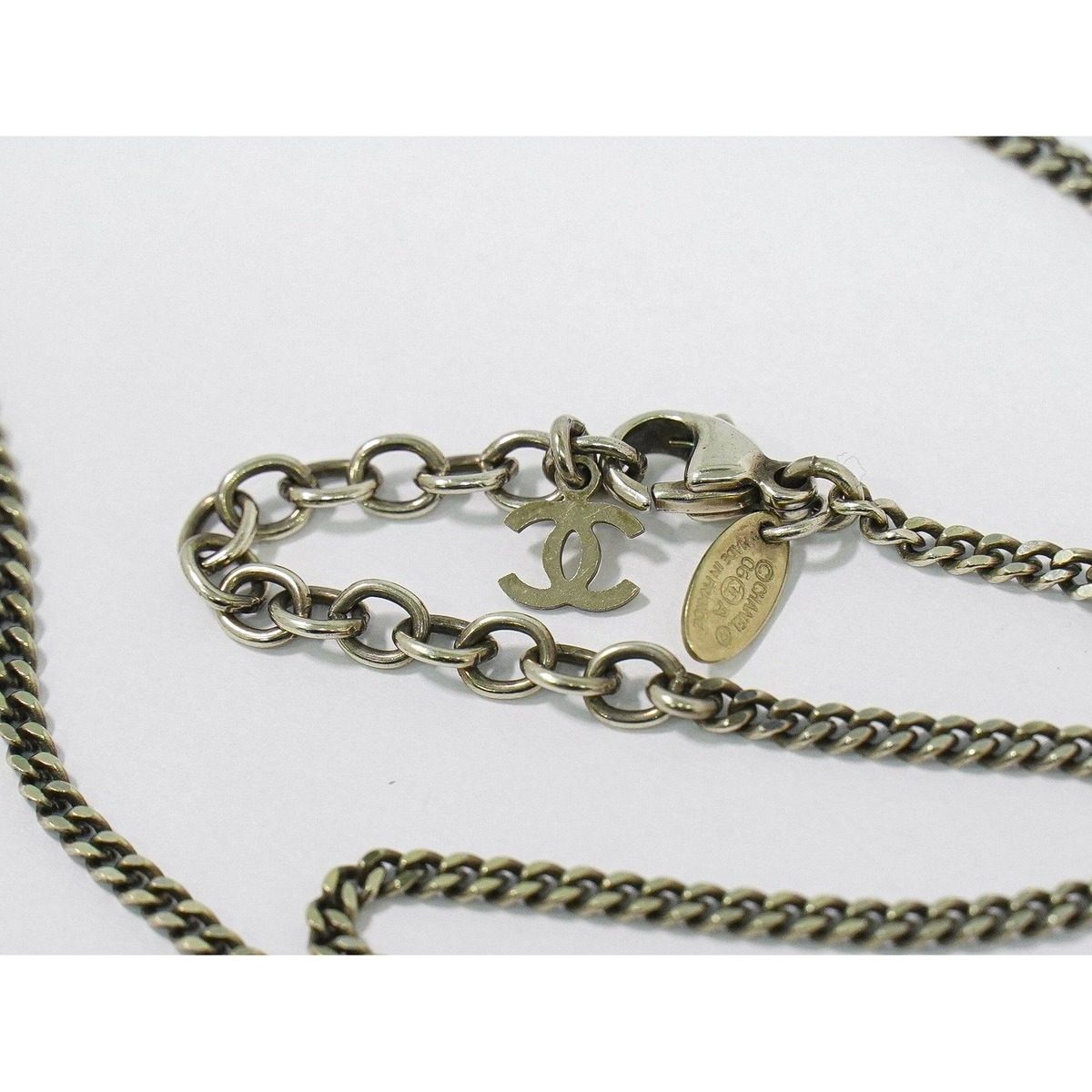 Chanel CC Logo Reversible Necklace Pendant Metal Silver Black White — view 3