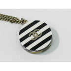 Chanel CC Logo Reversible Necklace Pendant Metal Silver Black White — view 5