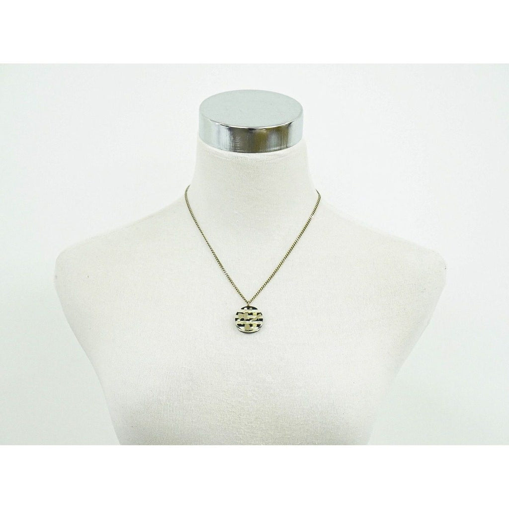 Chanel CC Logo Reversible Necklace Pendant Metal Silver Black White — view 8