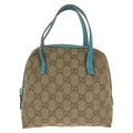 Gucci Beige Light Blue GG Canvas Leather Handbag Pouch Vanity