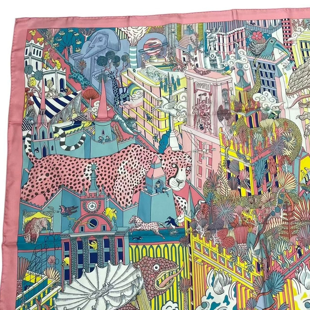 Hermes Scarf Silk Large Carre 140 Animapolis Pink — view 3